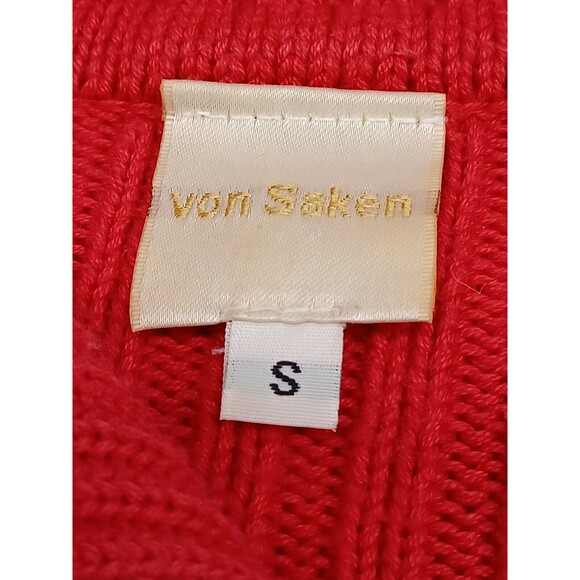Vintage Von Saken Sweater Cardigan S Red Crystal Zipper Ribbed Bling USA Glam - Picture 8 of 9